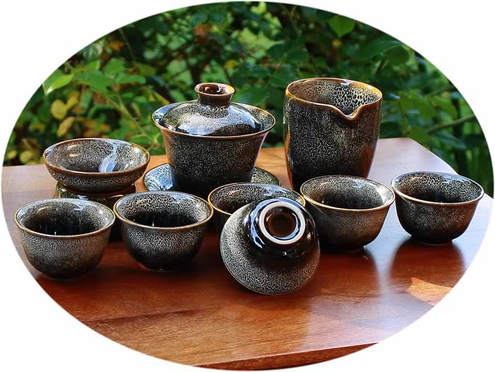 Chinese Gongfu Gaiwan tea set Jun Kiln-Charcoal