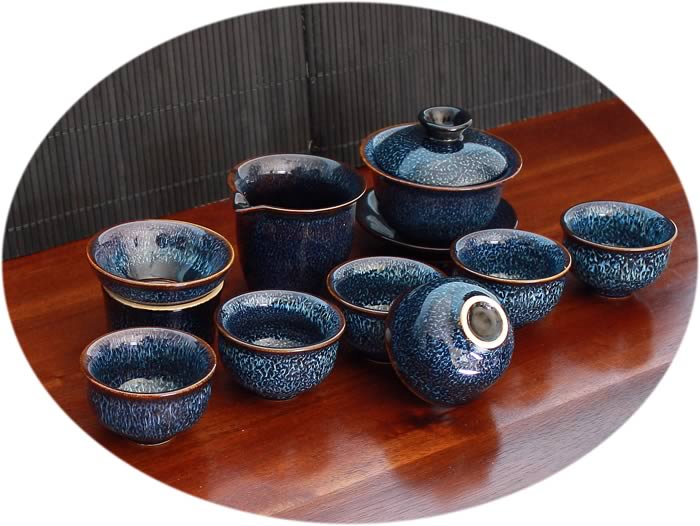 Chinese Gongfu Gaiwan tea set Jun Kiln - blue A