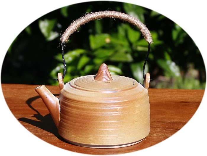 Wood-Fired Clay Chinese Tea Set – Overhead Handle Teapot & 6 Cups