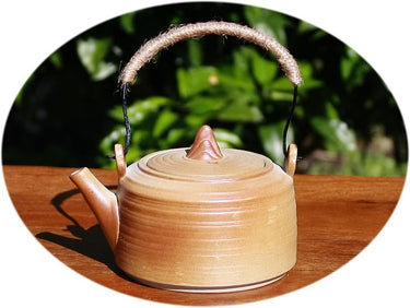 Wood-Fired Clay Chinese Tea Set – Overhead Handle Teapot & 6 Cups