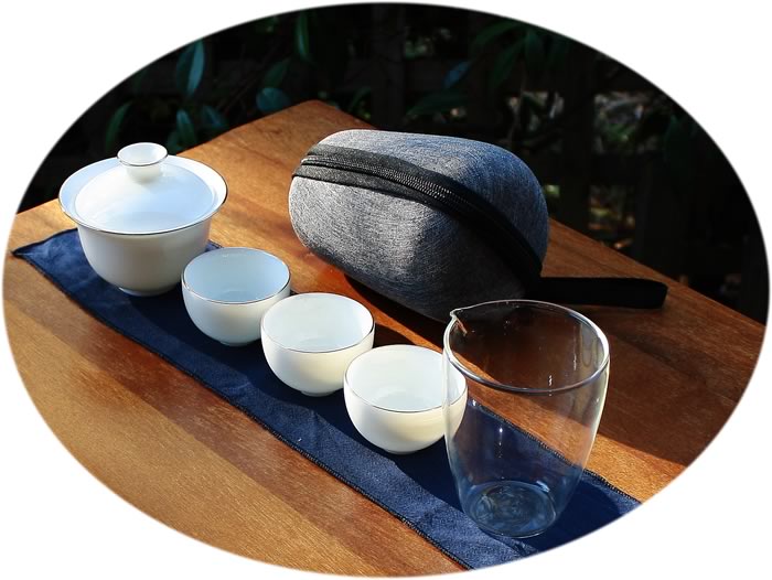 Travel Gongfu Gaiwan tea set butter jade white