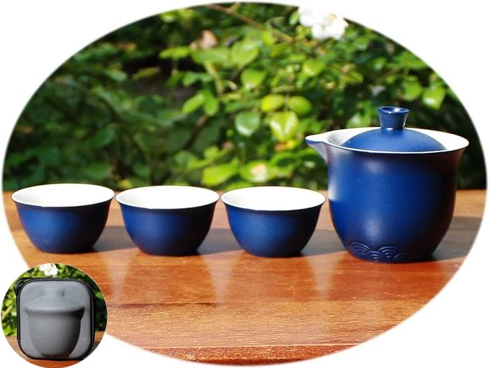 Travel Gongfu Tea Set – Crude Pottery Easy Gaiwan, Blue