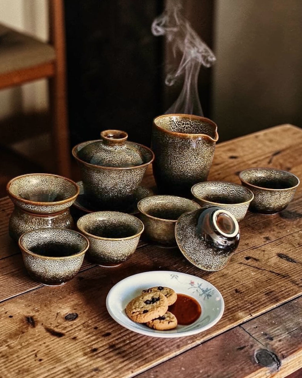Chinese Gongfu Gaiwan tea set Jun Kiln-Charcoal