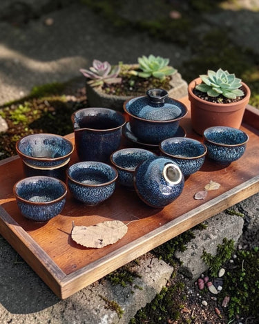 Chinese Gongfu Gaiwan tea set Jun Kiln - blue A