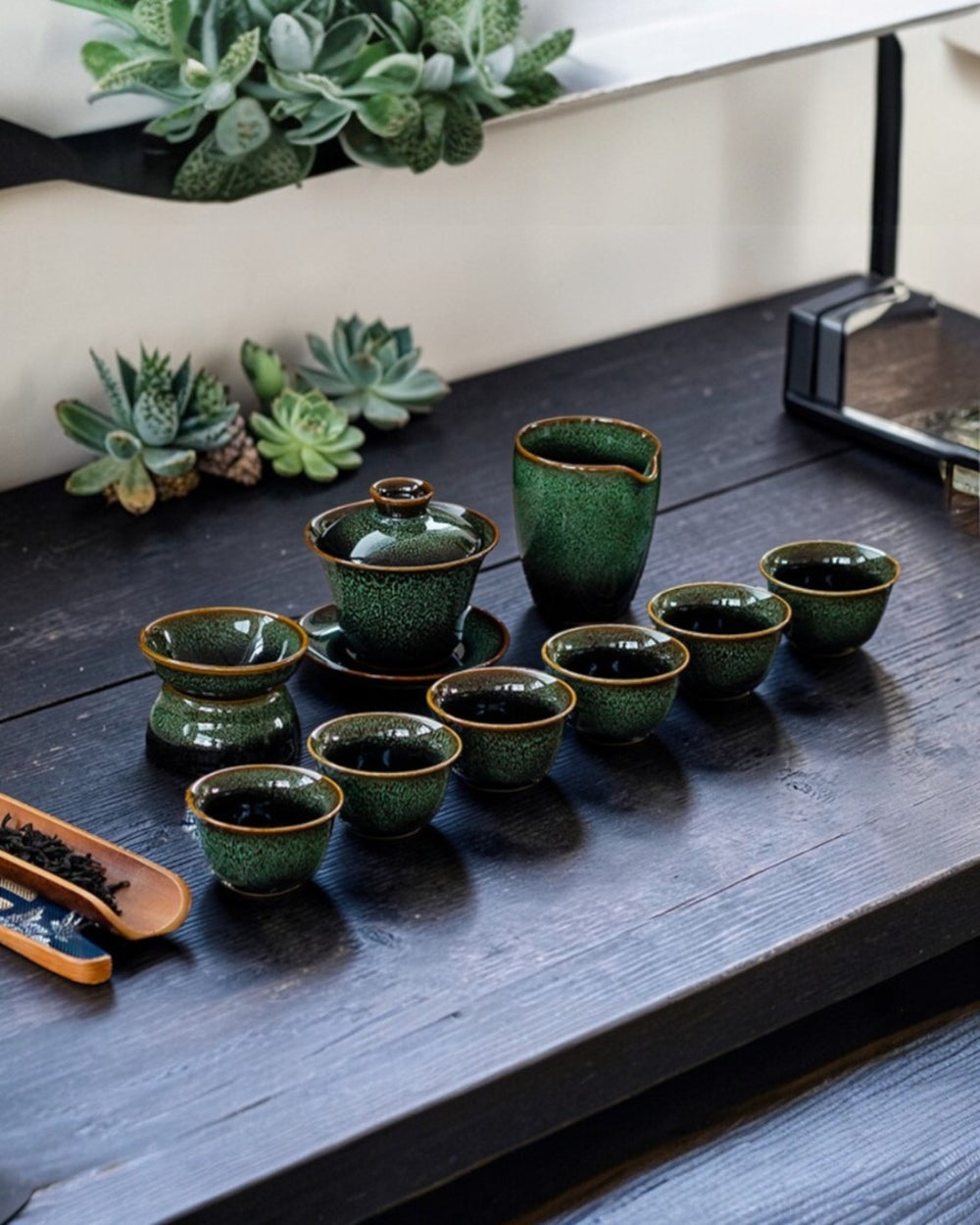 Chinese Gong Fu Gaiwan tea set Jun Kiln-green