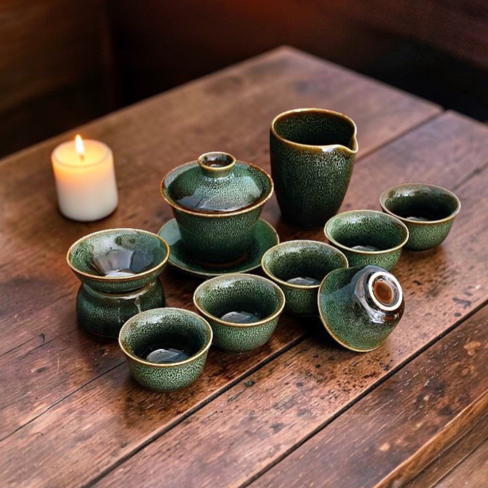 Green Ceramic Gaiwan Tea Set | Jun Kiln Gongfu Set – Valley Green Tea