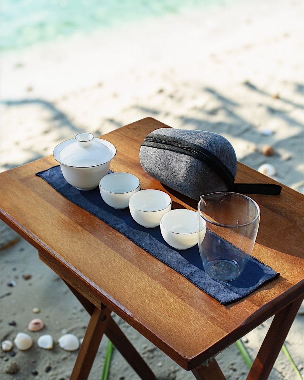 Travel Gongfu Gaiwan tea set butter jade white