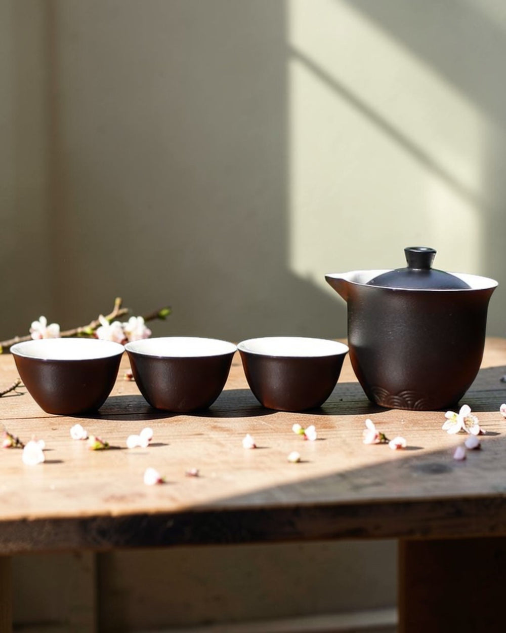 Travel Gongfu tea set crude pottery Black