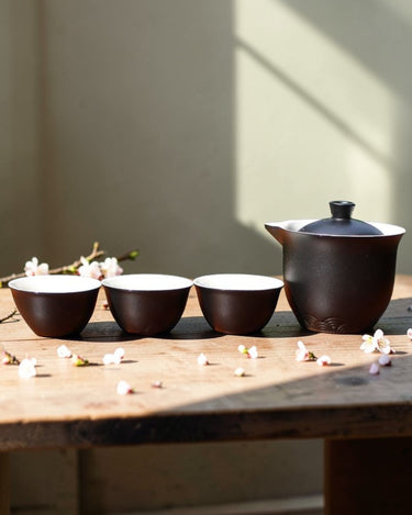 Travel Gongfu Tea Set – Crude Pottery Easy Gaiwan, Black