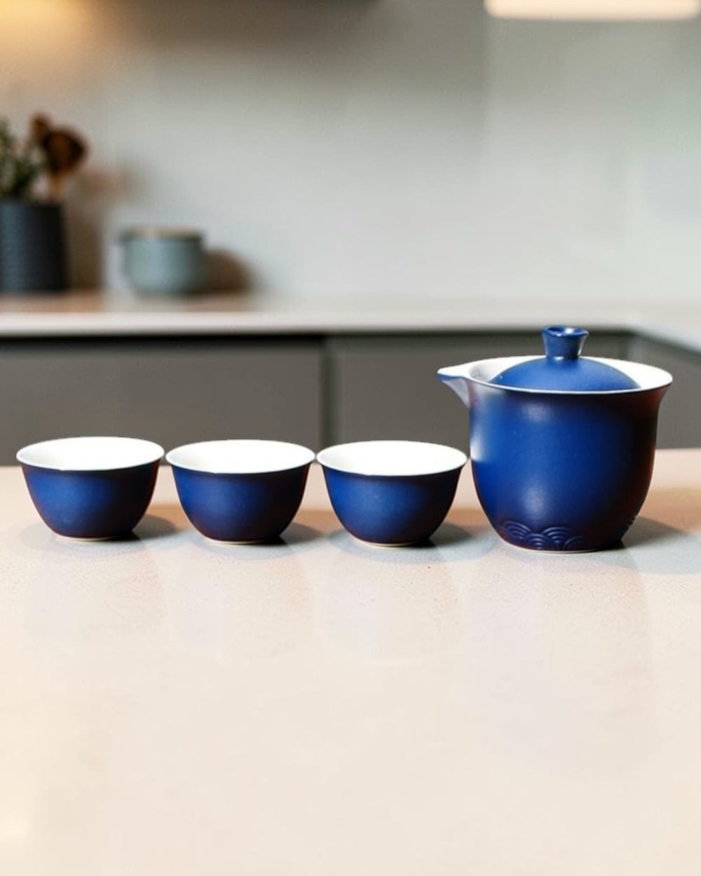 Travel Gongfu tea set crude pottery Blue