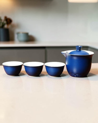 Travel Gongfu Tea Set – Crude Pottery Easy Gaiwan, Blue