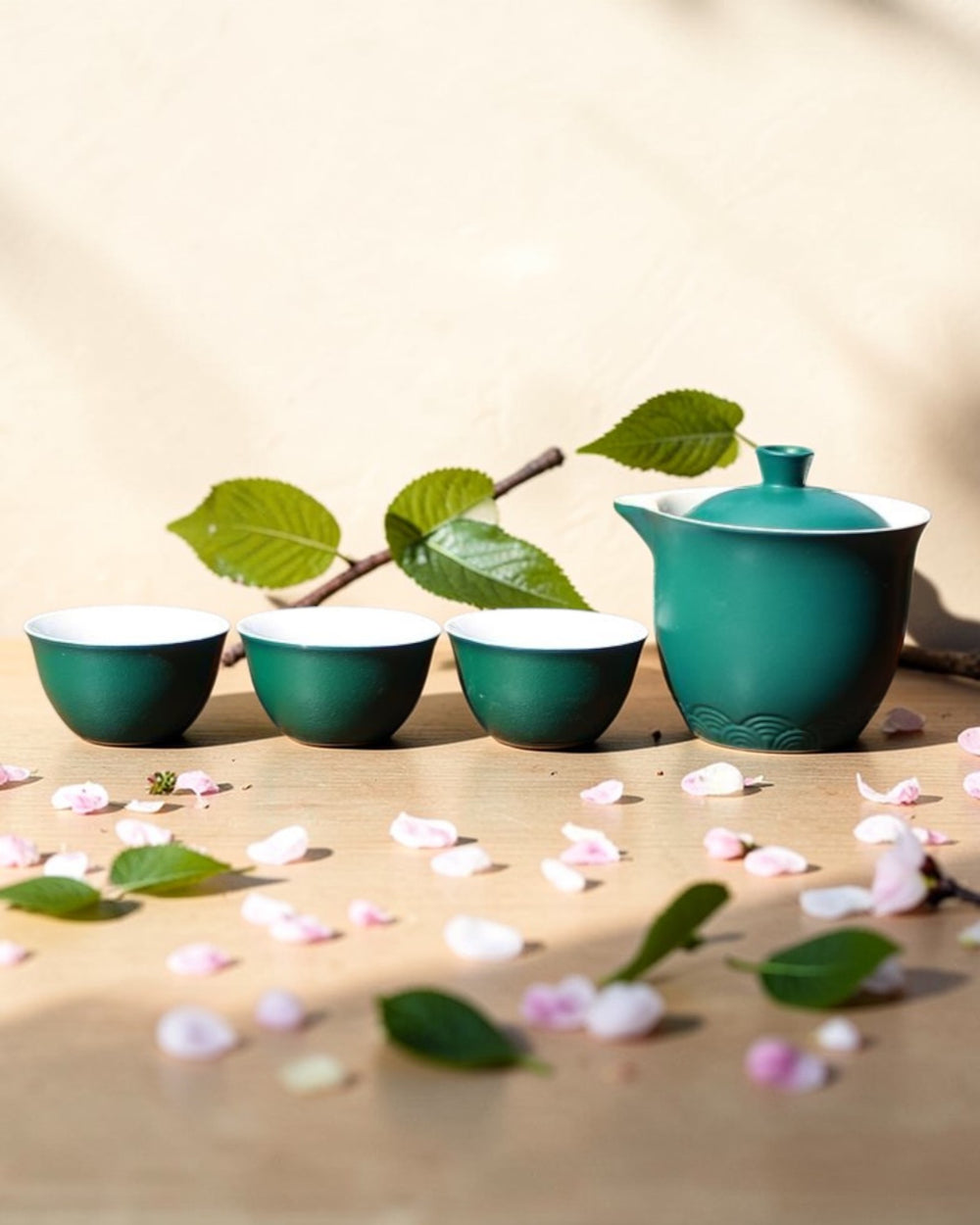 Travel Gongfu tea set crude pottery green