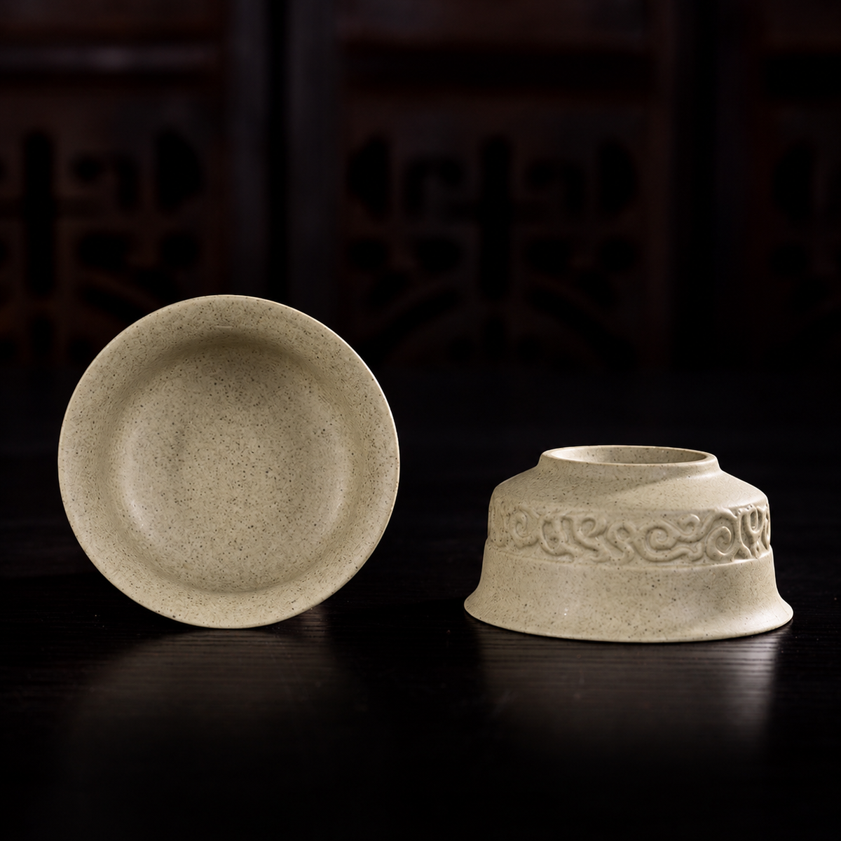 Rustic Stoneware Gaiwan – Cloud Pattern, 160ml