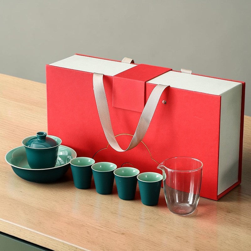 Gaiwan and gaiwan saucer tray, Dehua porcelain gongfu tea set