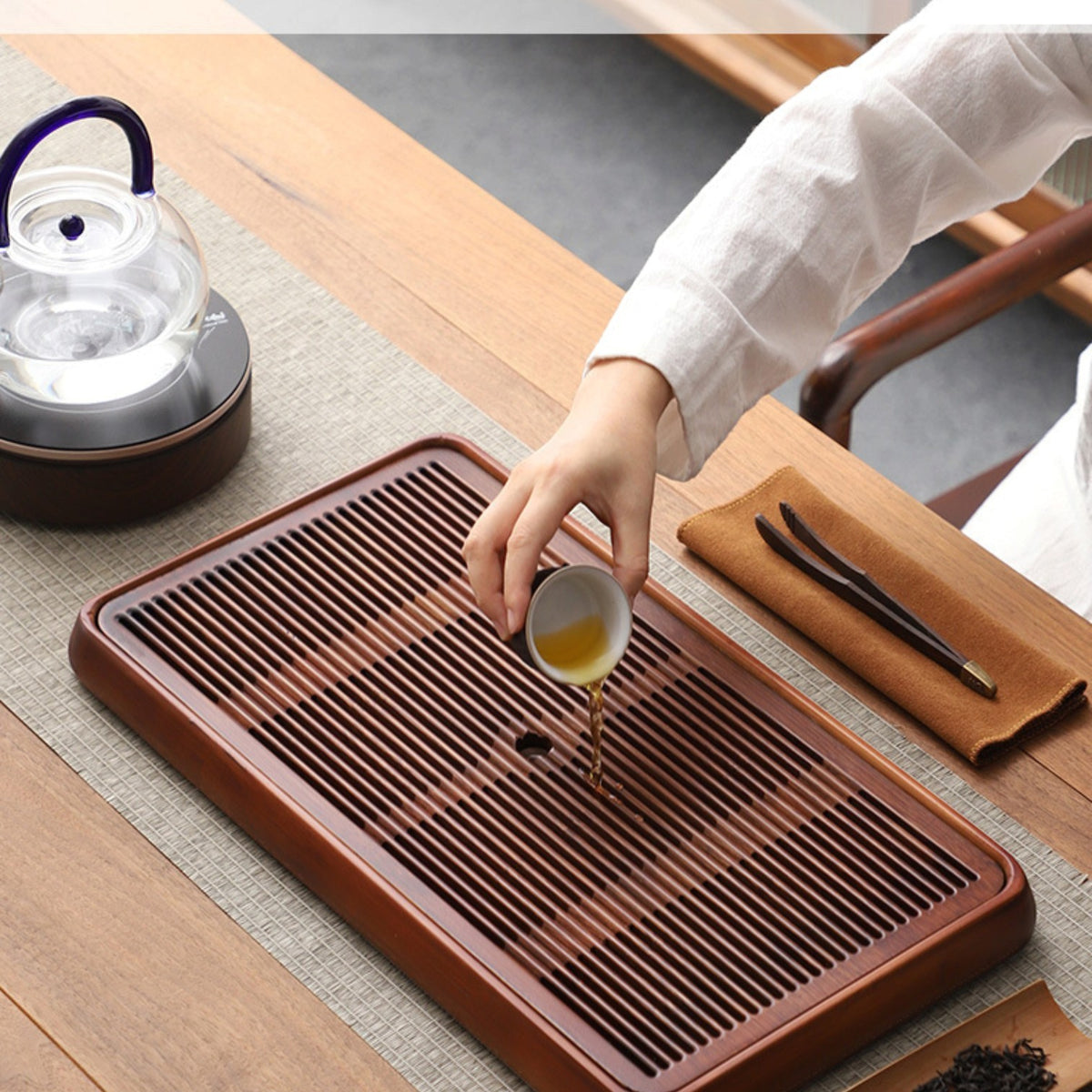 Bamboo Gong-Fu tea tray Slim Walnut