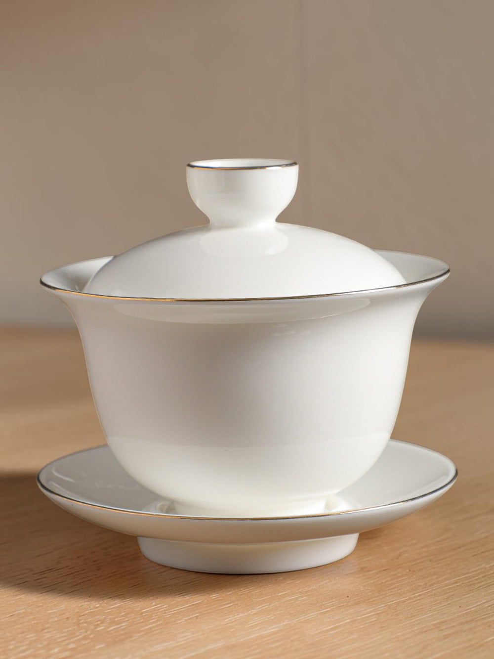 Gaiwan - White Gold Rim Porcelain Gaiwan-Extra Large 200ml