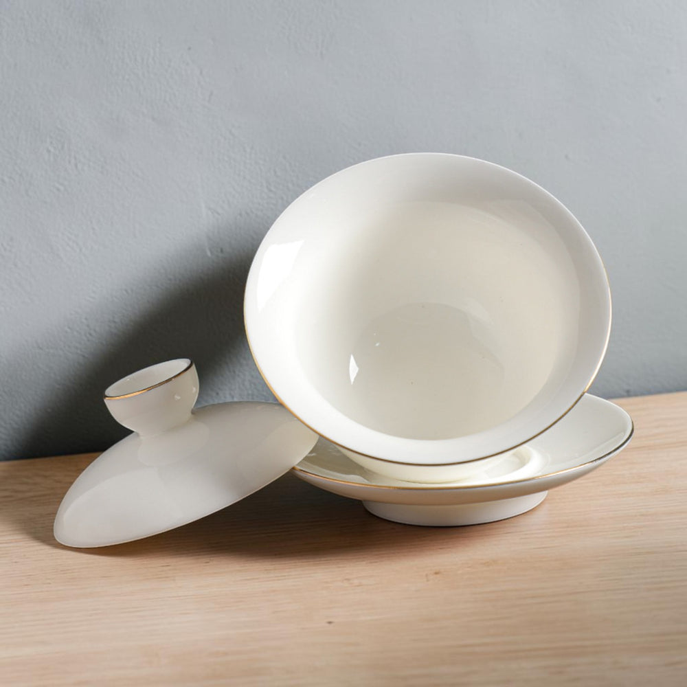 Gaiwan - White Gold Rim Porcelain Gaiwan-Extra Large 200ml