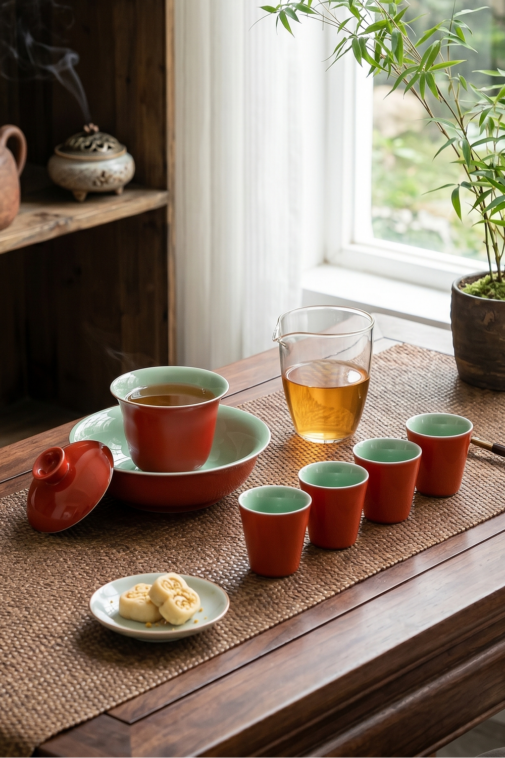 Red Chinese Gongfu Gaiwan Tea Set with Cups & Fair Cup1