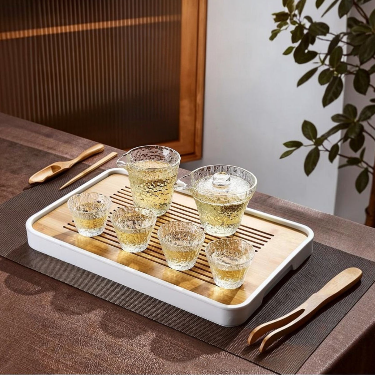 Hammered Glass Chinese Gongfu Gaiwan Tea Set