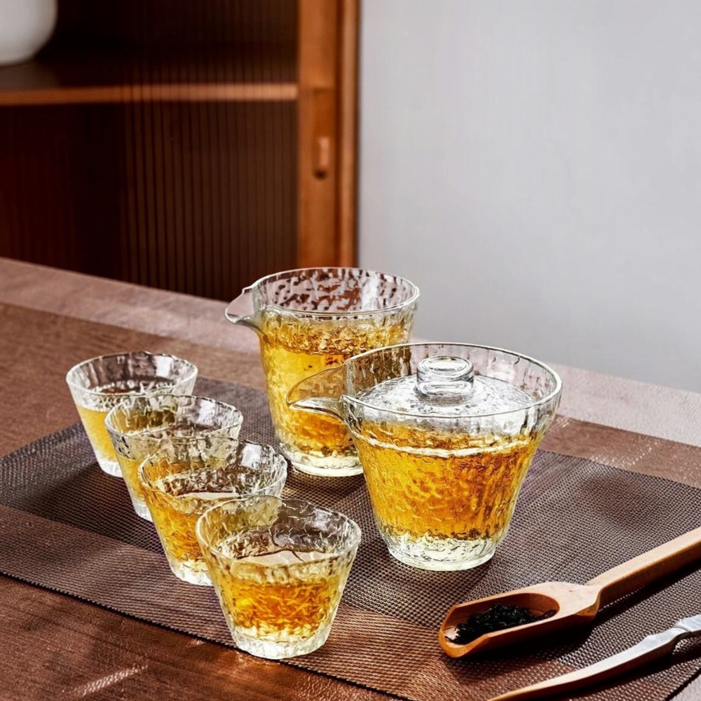 Hammered Glass Chinese Gongfu Gaiwan Tea Set