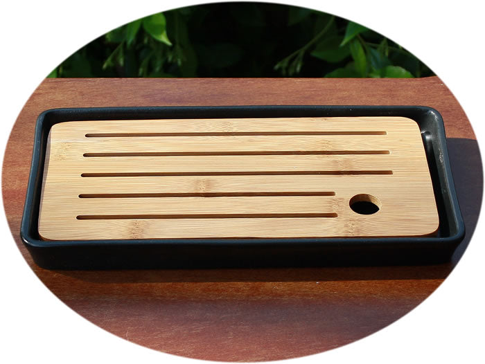 Tea tray Ceramic with bamboo top Green/Black Small