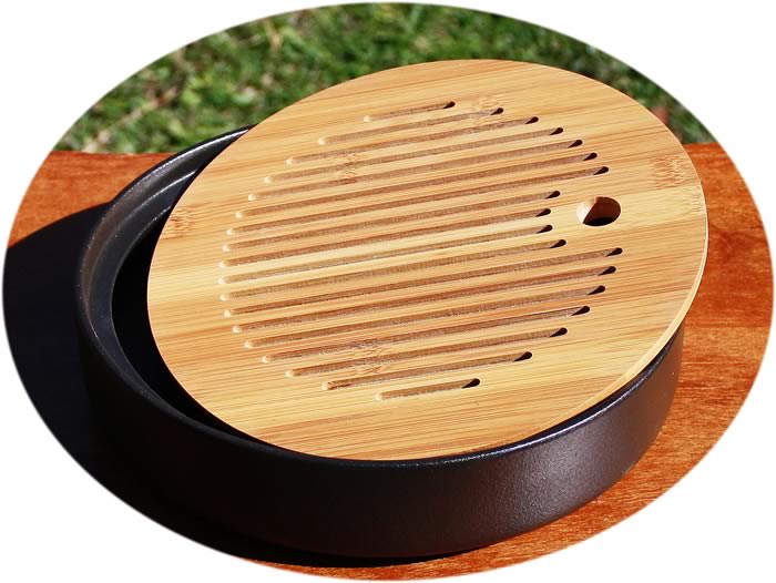 Gongfu tea tray ceramic black round