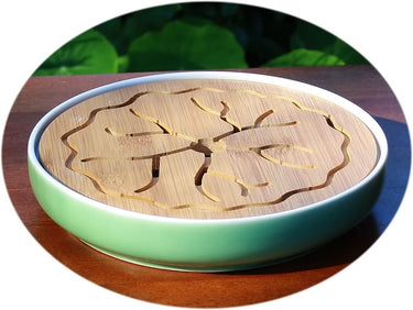 Tea tray ceramic with bamboo top - small