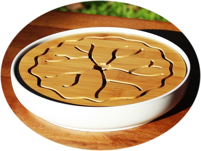 Tea tray ceramic with bamboo top - small