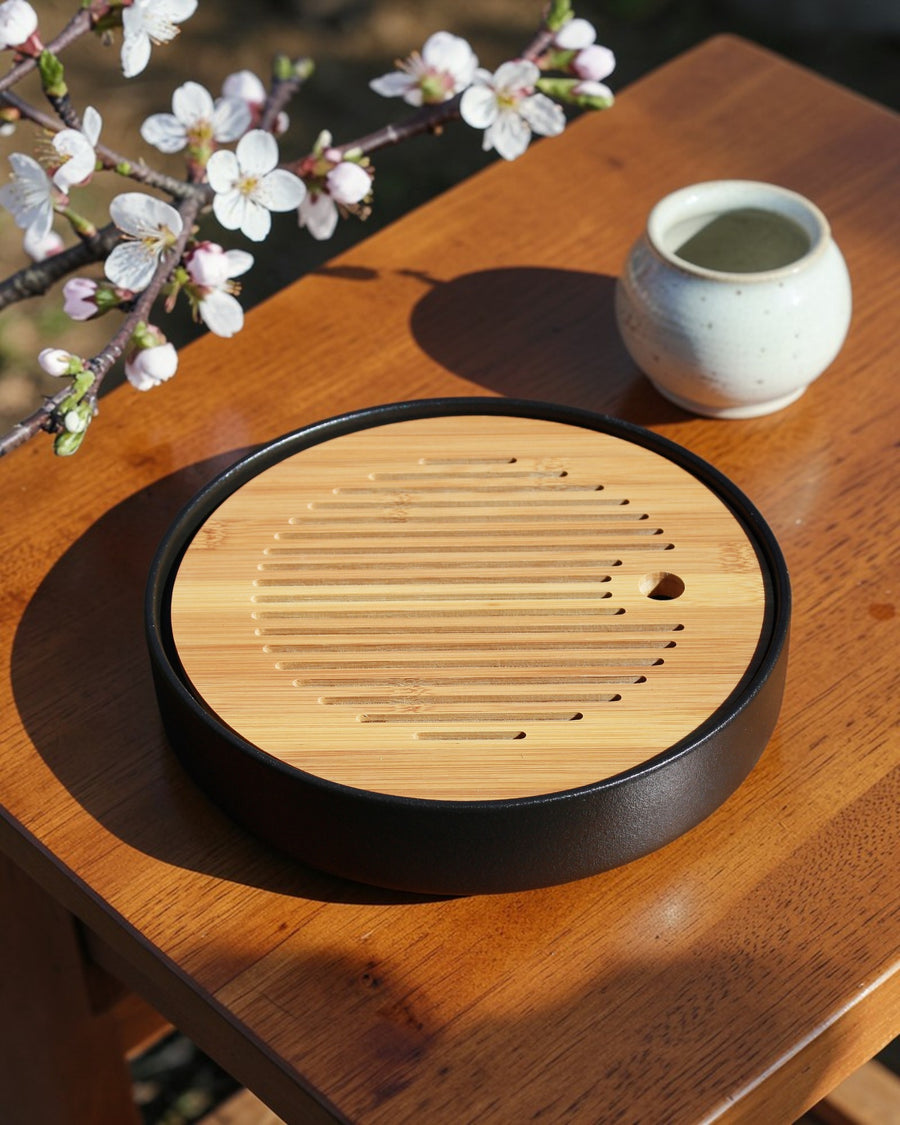 Gongfu tea tray ceramic black round