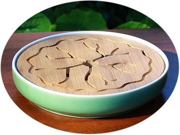 Tea tray ceramic with bamboo top - small