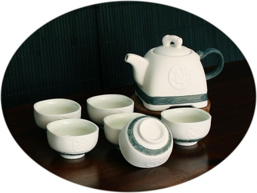 7 Piece Jingdezhen Ceramic Tea Set,Painted Flower and Bird Pattern Modern Chinese Tea Set,For Household Office