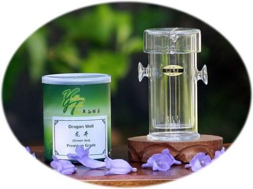 tea gift glass tea infuser with Dragon Well green tea